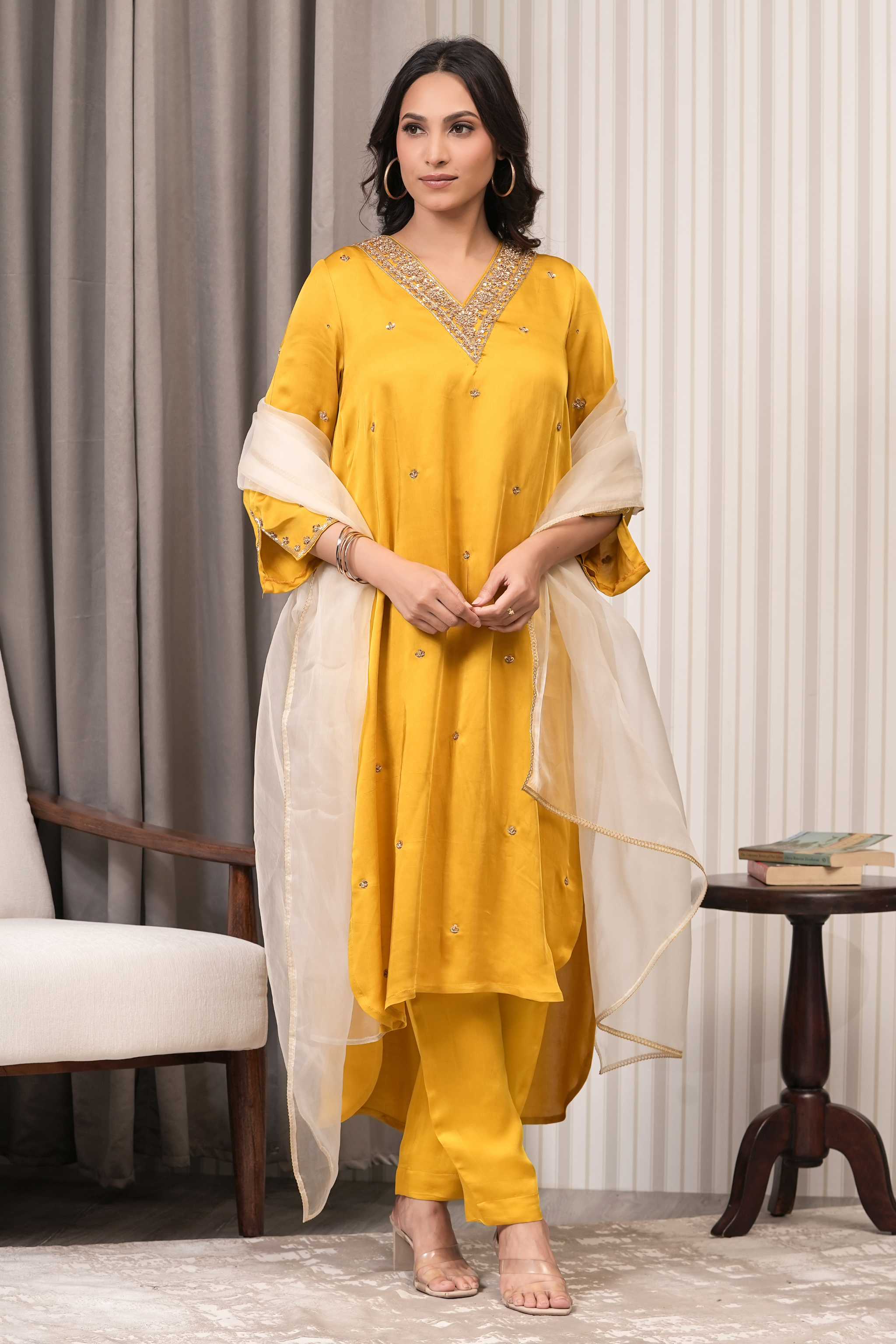 Silk A-line Suit Set - Yellow