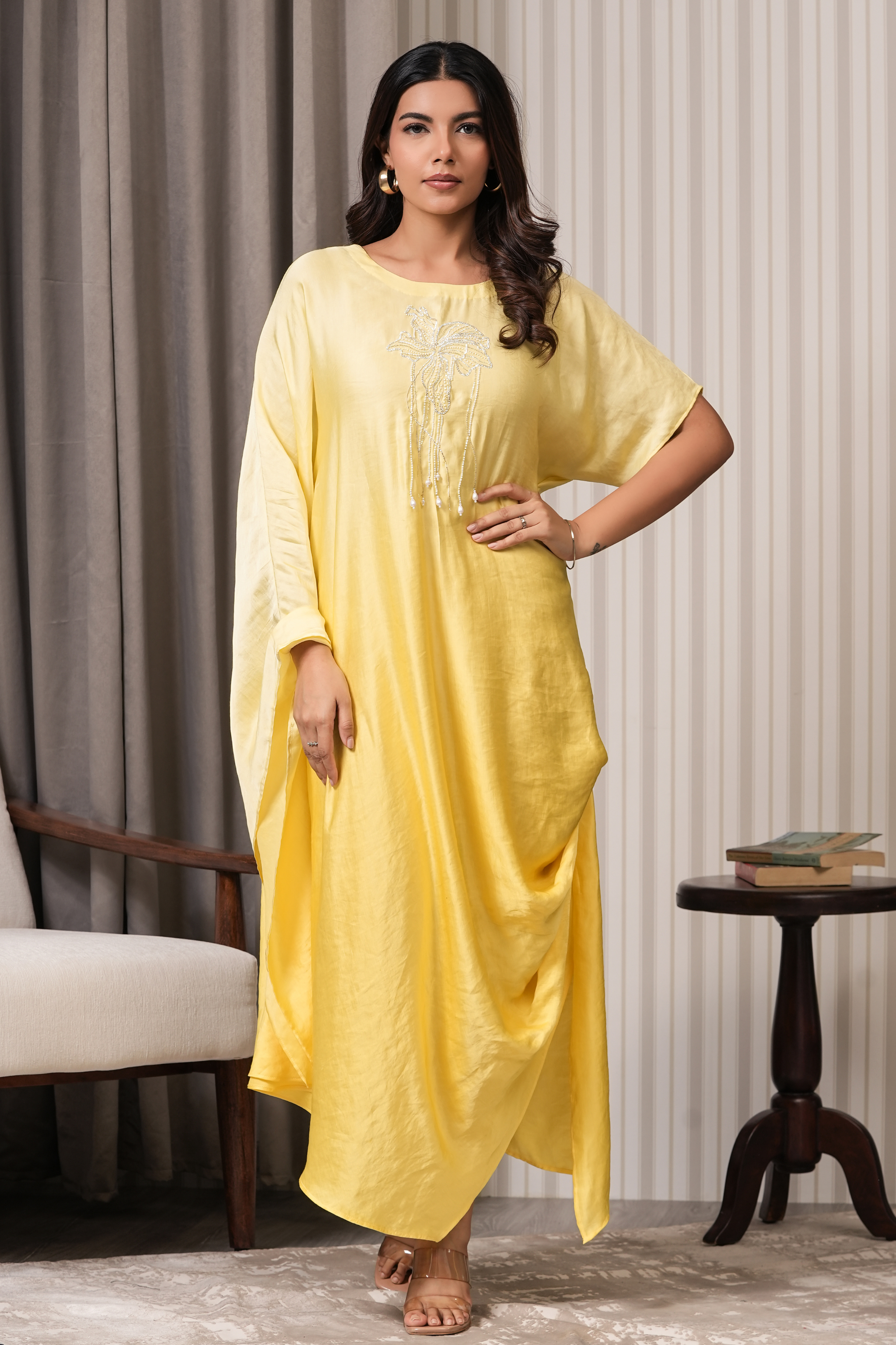 Handcrafted Kaftan Pattern Dress - Yellow