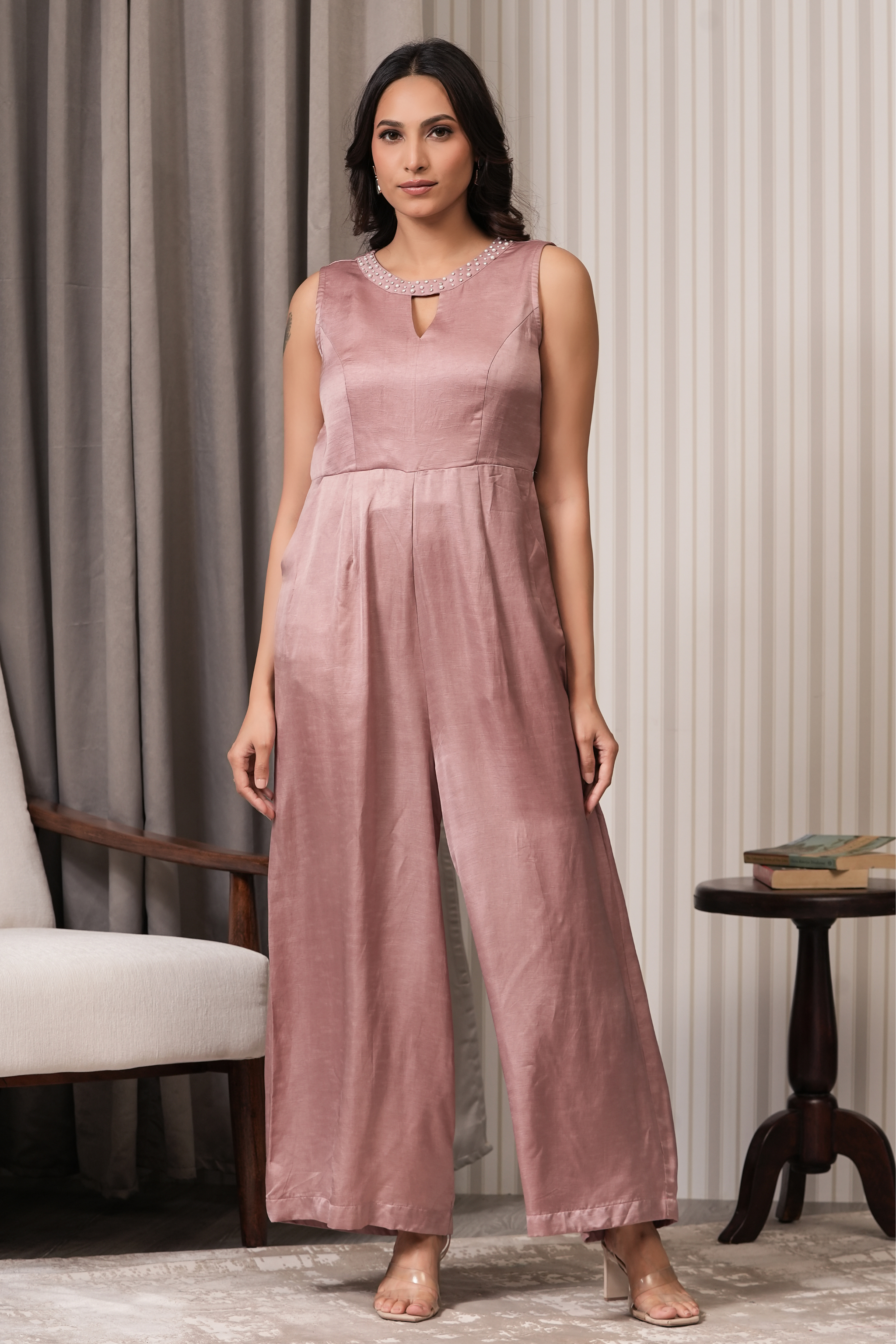 Tussar Silk Jumpsuit - Onion Pink