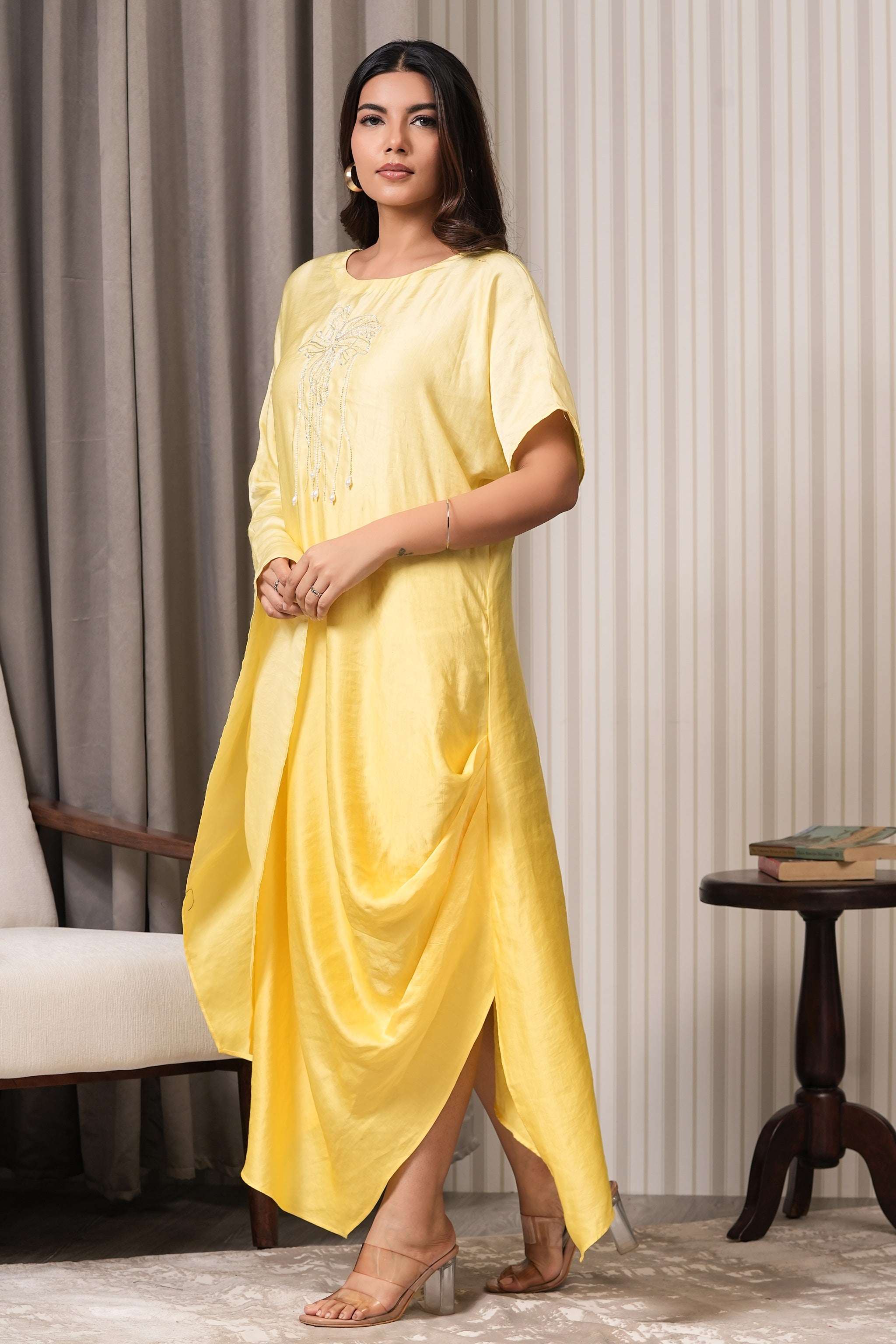 Handcrafted Kaftan Pattern Dress - Yellow