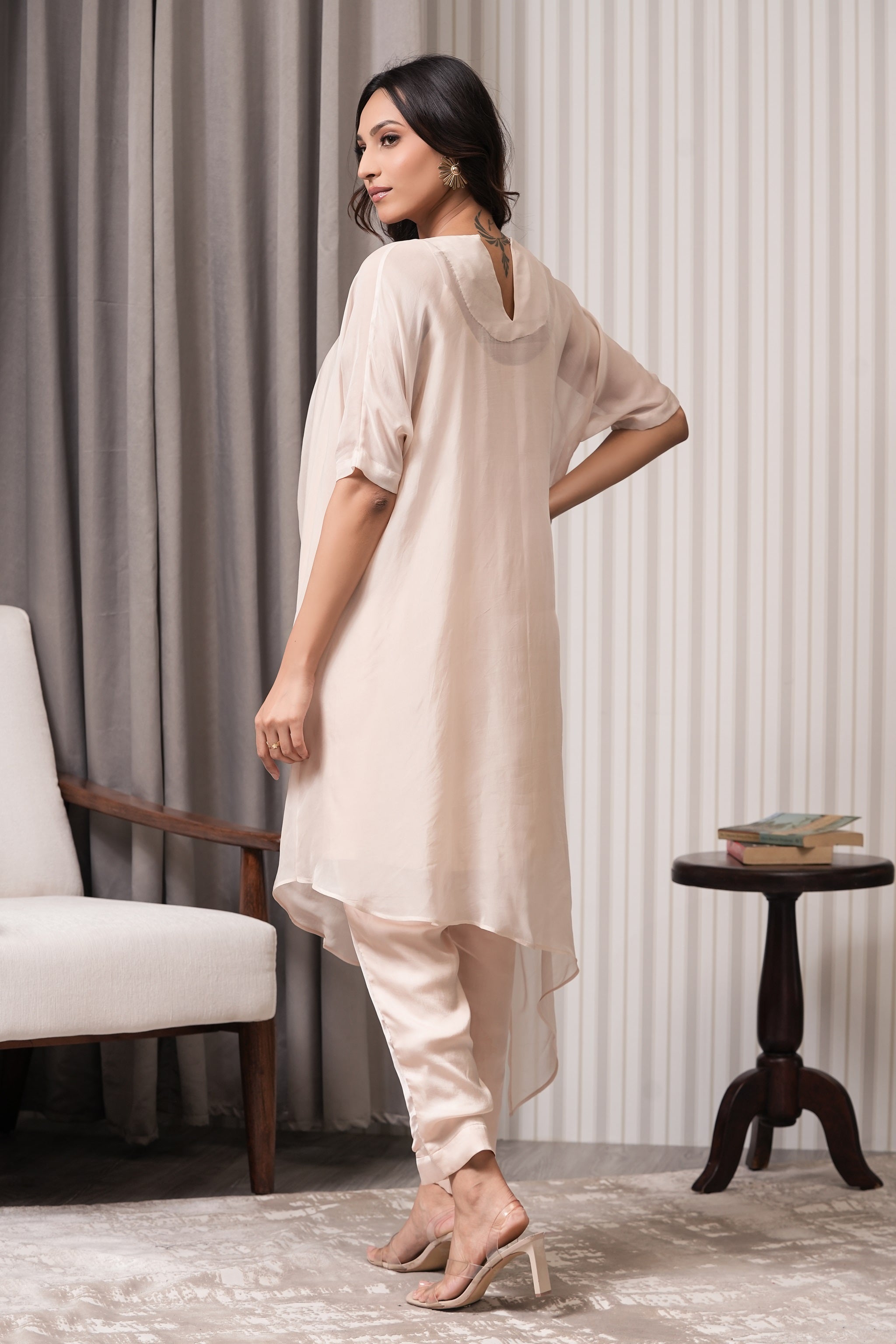 Handcrafted Viscose Organza Kurta - Nude