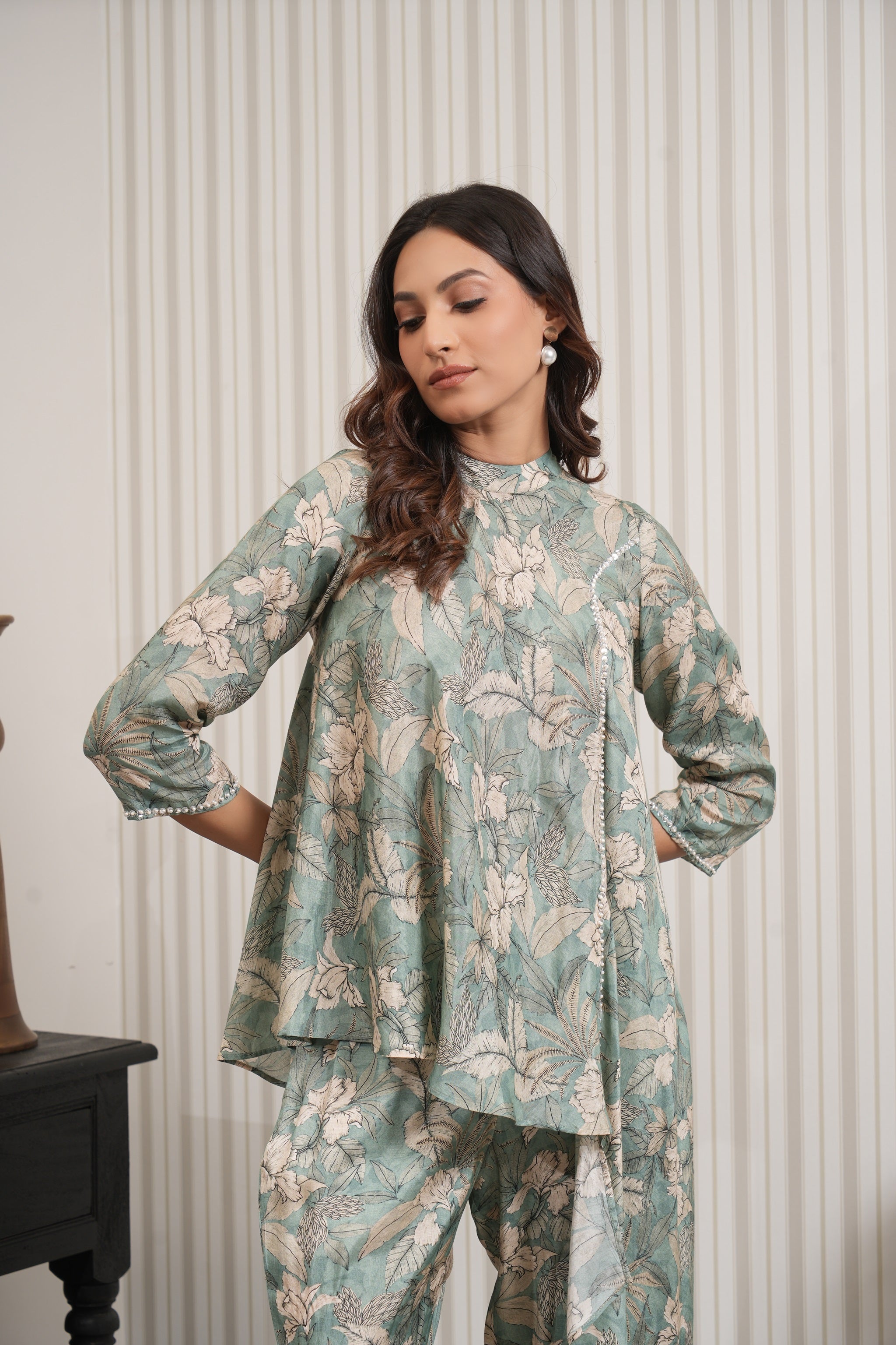 Printed Floral Chiffon Co-ord Set - Green