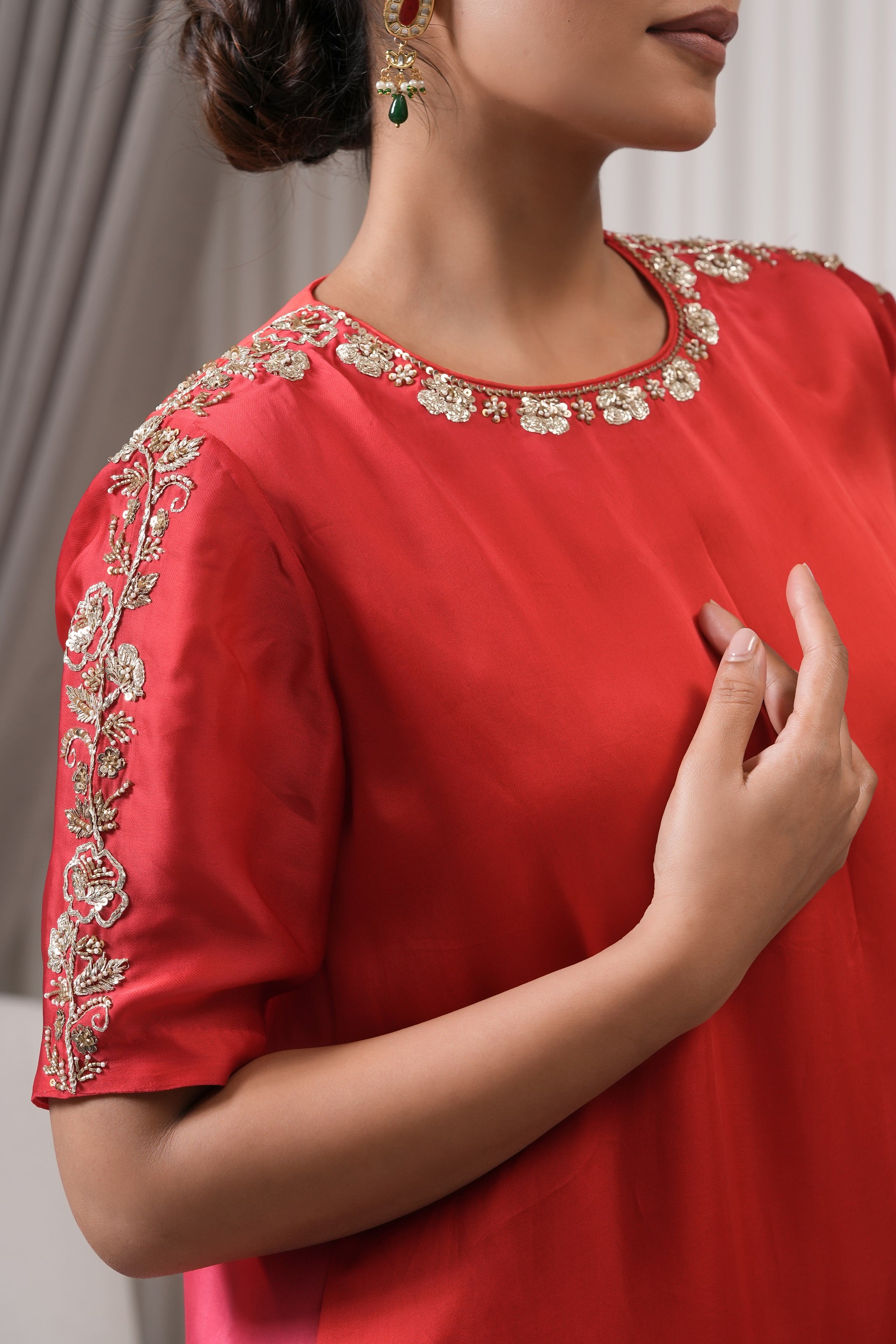 Embroidered Asymmetric Kurta Set - Pink