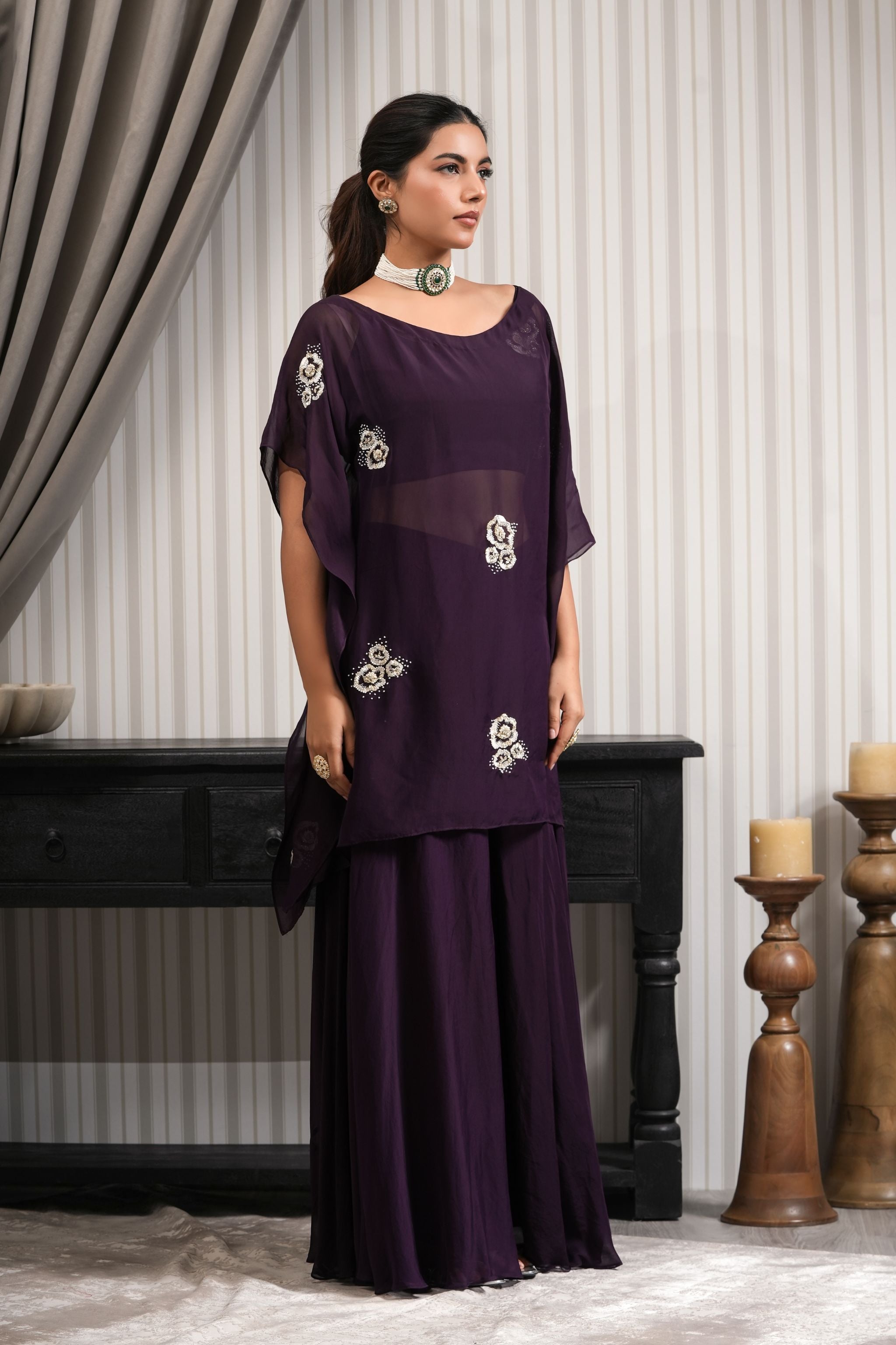 Handcrafted Sharara Set - Purple