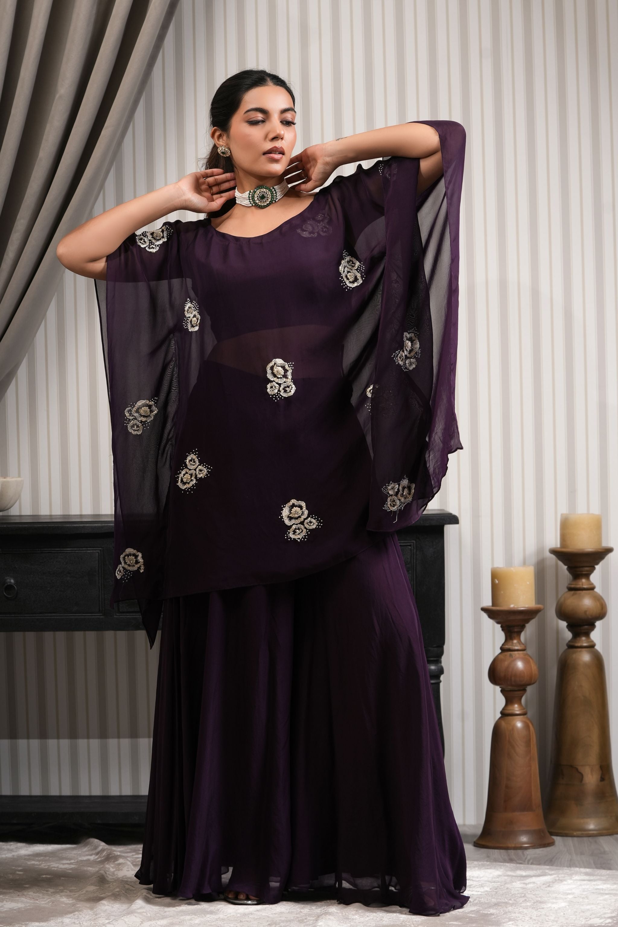 Handcrafted Sharara Set - Purple